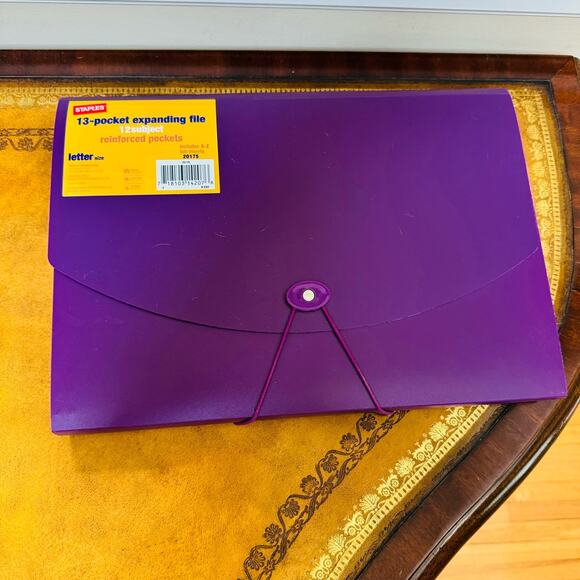 Staples Reinforced Plastic Accordion File 13 Pocket Expanding Letter Purple NEW - Picture 2 of 5